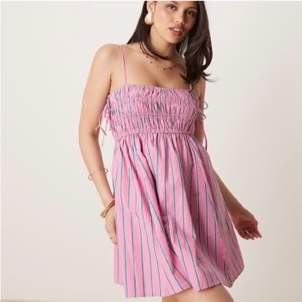 Abercrombie Smocked Tie Babydoll Mini Dress
